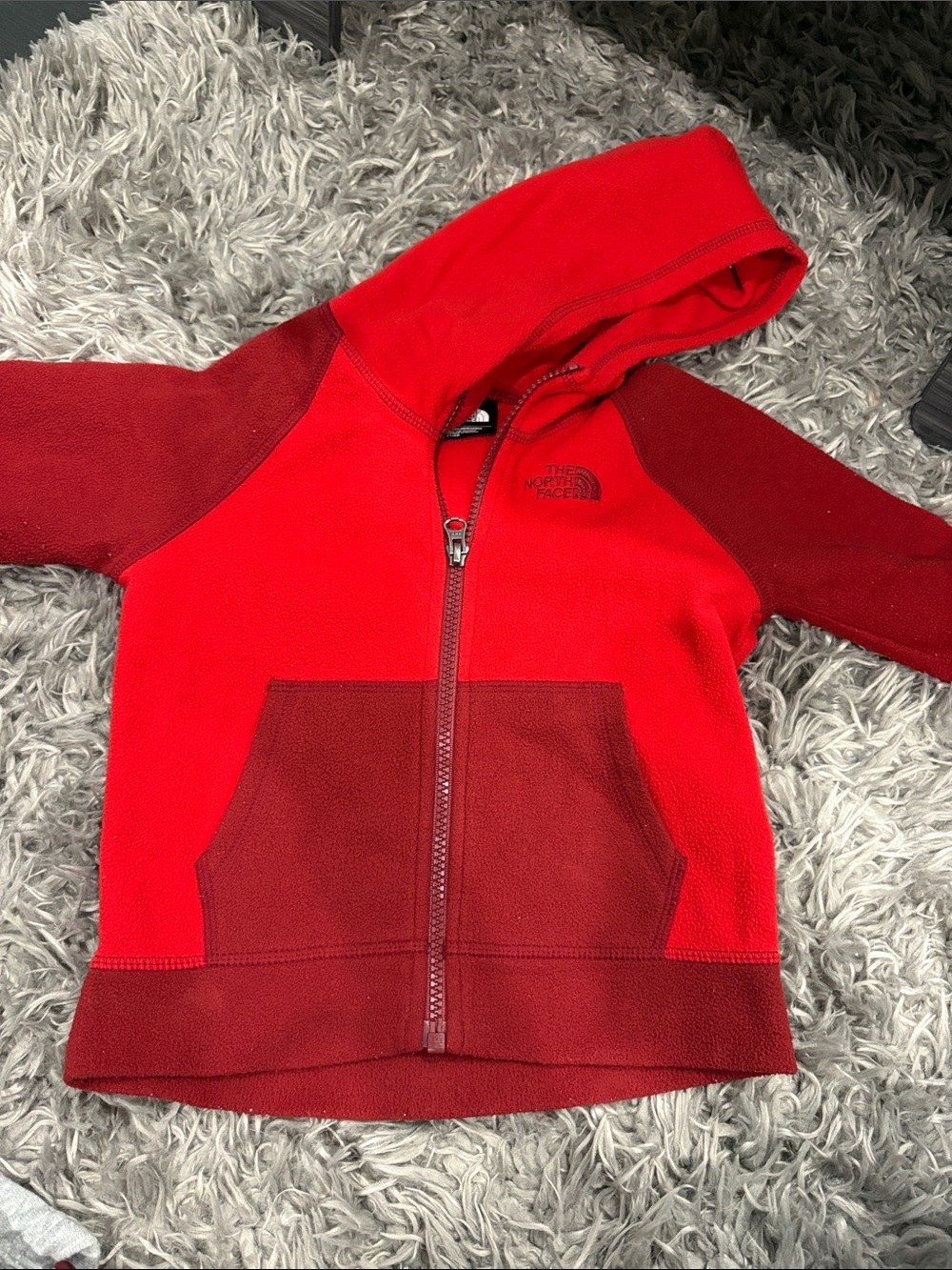 The North Face Two-Tone Red Kids' Hooded Fleece Jacket Size 3T